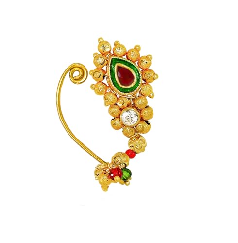 JEWELOPIA Maharashtrian Nath Clip-On Gold with ruby diamond Nathiya without piercing Nose Ring For Women and girls (Gold2) (B09F9S5796) Amazon Price History, Amazon Price Tracker