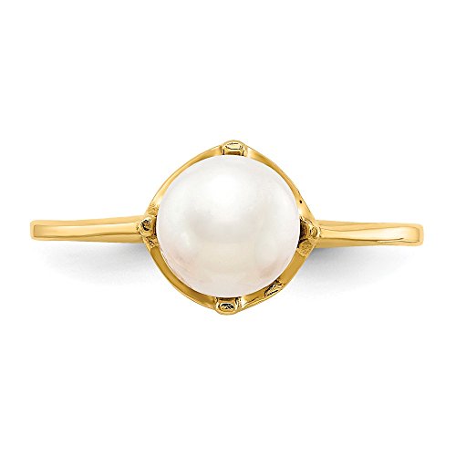 Solid 14k Yellow Gold 6.5mm Freshwater Cultured Pearl Ring Band4