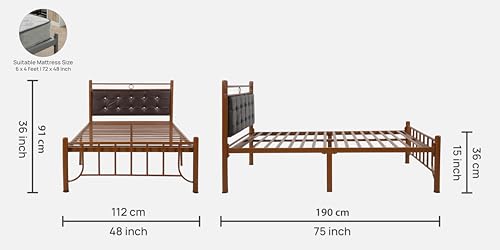 Image of Zuno Metal Single Size Bed Without Storage | Wrought Iron Single Bed with Headboard & Footboard| Sturdy Powder Coated Platform Cot for Bedroom, Living Room, (Zuno Brown)