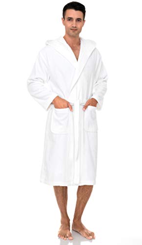 TowelSelections Bata de baño con capucha para hombre, de tela de rizo de algodón, suave, para ducha, para hombre, talla XS a 4X, Blanco, X-Large