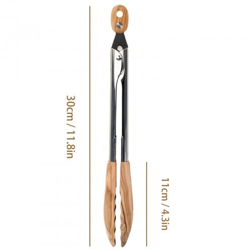 Pinzas de Cocina de Madera de Olivo 30 cm Acero Inoxidable para Parrilla Barbacoa