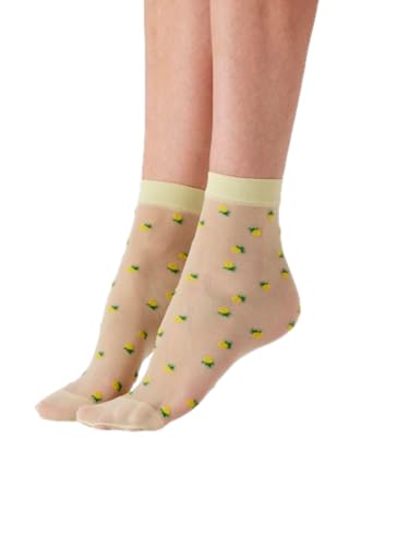 Women's Lemon Sheer Socks- perfect sheer ankle socks for spring, Yellow (Multi), One Size