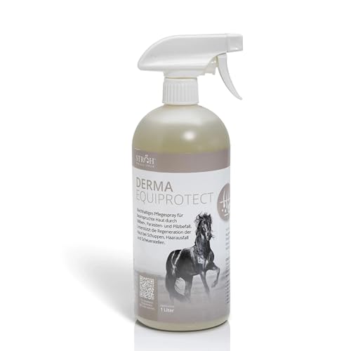 STRÖH Derma EquiProtect (1L) Anti Juckreiz Spray für Pferde mit Lebermoosextrakt Niemöl und Lavendelöl Natürliche Hautpflege bei Ekzem Mauke Hautpilz- & Milbenbefall Ohne Tierversuche