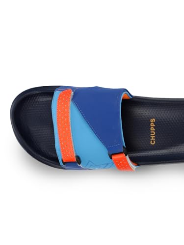 Image of CHUPPS Mi Ace Orange Navy Drift Orthopedic Slippers | Soft Footpharma Footbed | Breathable Ventilation Holes | Lightweight Flip Flops | Anti-Skid Chappals for Everyday For Mens