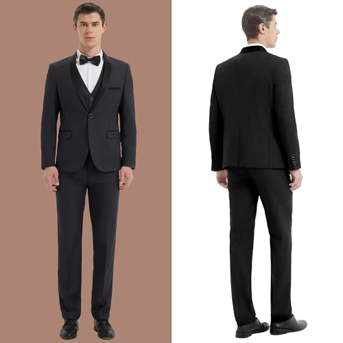 Mens 3 Pieces Suit Slim Fit Tuxedo for Men Shawl Lapel One Button Wedding Prom Party Dinner Jacket Vest Pants Set2