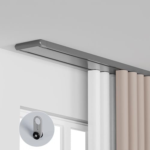 Rail de rideau de plafond robuste alu gris ajustable 1 à 6 m