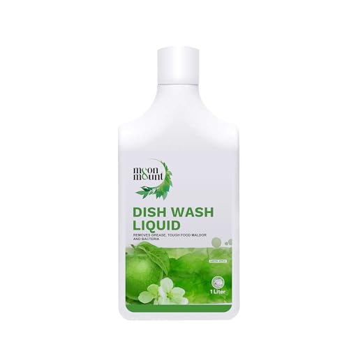 Moon & Mount Dishwash Liquid Gel 1L - Green Apple Fragrance, No Residue Grease Cleaner for Utensils, Tableware & Cookware