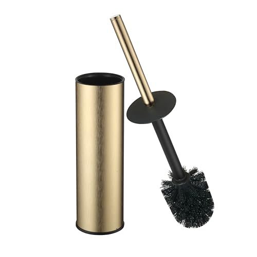 Image of Toilet Brush and Holder Set Premium Material Toilet Bowl Cleaner Free Standing Toilet Bowl Brush and Holder Gold