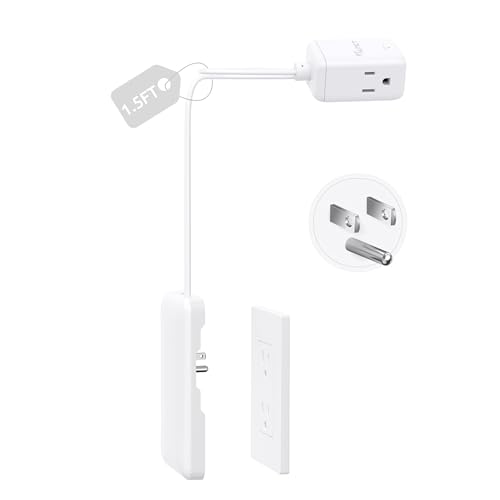 1.5FT Inverted Extension Cord & Outlet Cover, Flat to Wall Plug Behind TV | 3 Prong Outlet Extender, ETL Listed, 13A/1625W Max, Hide Messy Cords in Kitchen Bathroom Tight Spaces