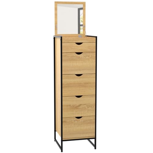 IDMarket - Chiffonnier 5 tiroirs Detroit 40 cm avec Miroir Meuble d'entrée Design Industriel