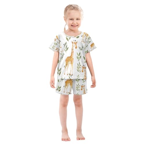 senya Short Sleeve Pajamas Sets Summer Cotton Sleepwear Brown Giraffe Leaves3