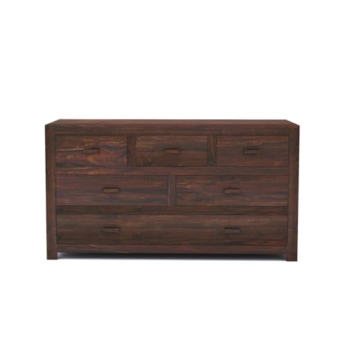 Image of Sheesham Wood Chest of 6 Drawers for Storage | Wooden Sideboard Cabinet for Living Room, Bedroom (Walnut Finish)