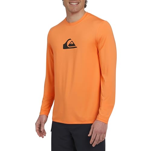 Quiksilver Men's Swimwear Regular Fit UPF 50 Long Sleeve Sun Tee Rash Guard Shirt, Papaya, Medium