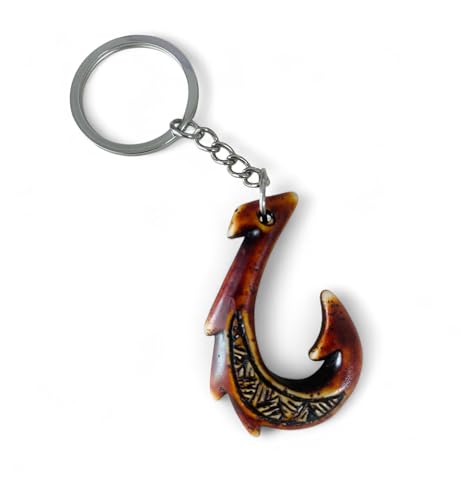 WOO MANTO Llavero de resina con forma de pez maorí con llavero de acero inoxidable, símbolo tradicional