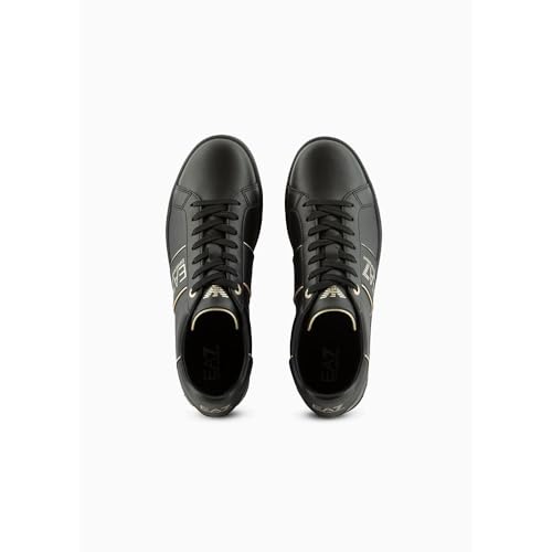 EA7 Unisex. X8X102_XK346 Classiche Sneakers In Pelle Nera Con Logo (40), Nero, Basso, Stringhe, Casual - 4