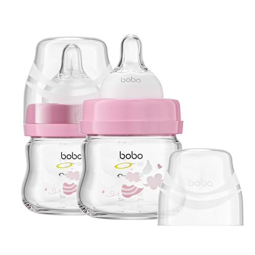 Image of YOHKOH Glass Baby Bottles with Slow Flow Nipple, Newborn Anti-Colic Baby Bottles for 0+ Months, Wide Neck Feeding Bottle, Clear (Red, 2.7oz (Pack of 2))