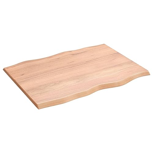 Homgoday Tischplatte Ersatztischplatte Schreibtischplatte Holzplatte Tischplatte Ersatztei für Esstisch Gartentisch Couchtisch 80x60x2 cm Massivholz Eiche Behandelt Baumkante