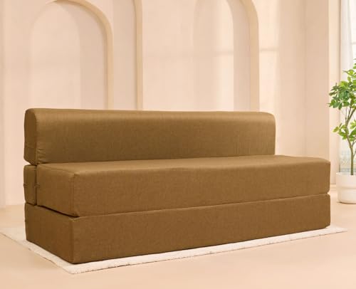 Image of uberlyfe Xtra High, Xtra Soft 3 Seater (6' x 6') Sofa Cum Bed | 1 Year Warranty | 17 inch Sofa Height | King Size Foldable Bed | Water Repellent Fabric | Rodhouse Brown Color