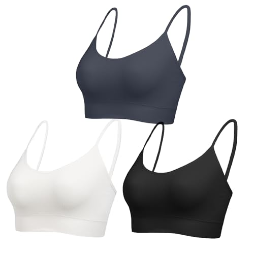 Comfyin Bustier Damen Ohne Bügel Sport BH mit verstellbaren Trägern Bralette Cami Top für Yoga Fitness,Schwarz + Anthrazit + Weiß,M