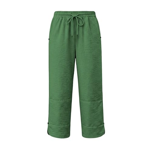 Pantalon en lin léger et aéré pour femme, couleur unie avec poches pratiques