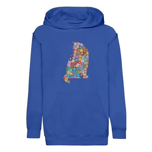 Sweat à capuche enfant chat de fleurs multicolor en coton premium très doux