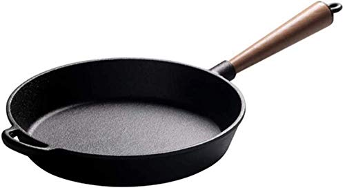 QUSYZD Ollas, sartenes, sartén de Hierro Fundido, sartén de Cocina Saludable sin Revestimiento de Madera, Mango de inducción/Gas, sartén Negra de 24 cm.,Black-24CM