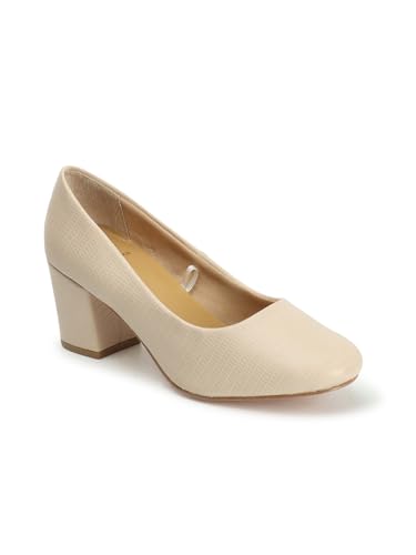 Image of Carlton London Women's Textured Round Toe Block Heel Pumps