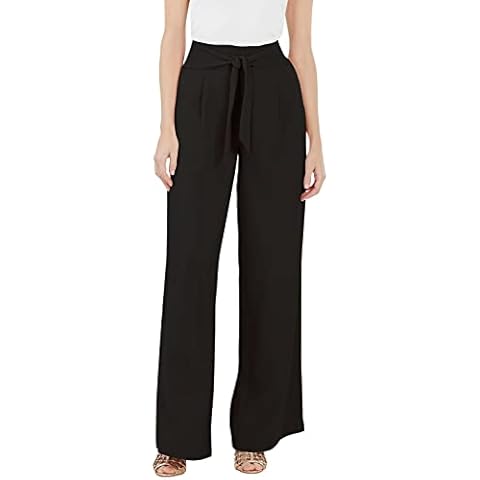 FANCYINN Women Wide Leg Trousers Relaxed Loose Casual Cropped Summer Pants High Waist Lounge Trousers Black XL Cover
