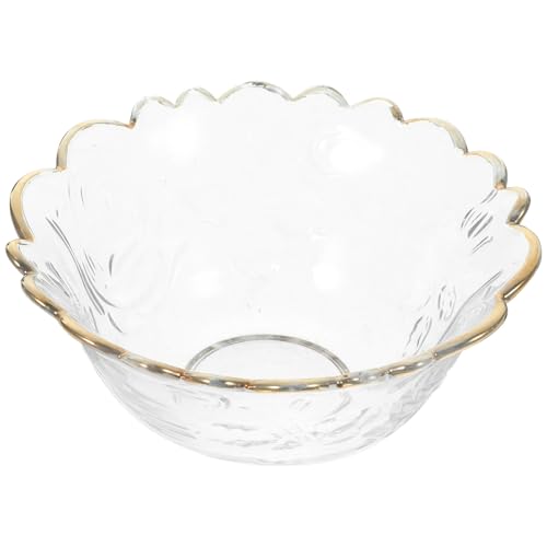 PACKOVE Tazón Grande de Vidrio Borde Dorado, Cuenco para Servir Ensaladas y Postres, Tazón Elegante para Aperitivos y Frutas, Apto para Uso Alimentario, Adecuado para Hogar y Reuniones
