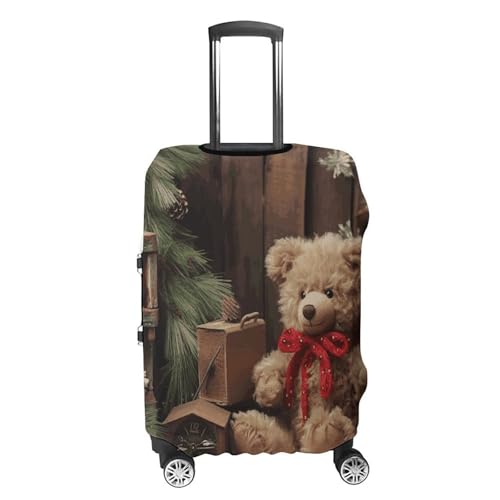 Xmas Tree Branch Bear Doll Luggage Cover, Washable Elastic Suitcase Cover Protector Fit 18-32 Inch Luggage4