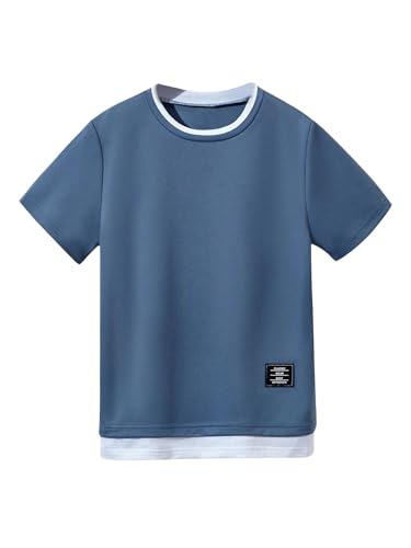 Verdusa Boy's Round Neck T Shirt Short Sleeve Summer 2 in 1 Tee Tops
