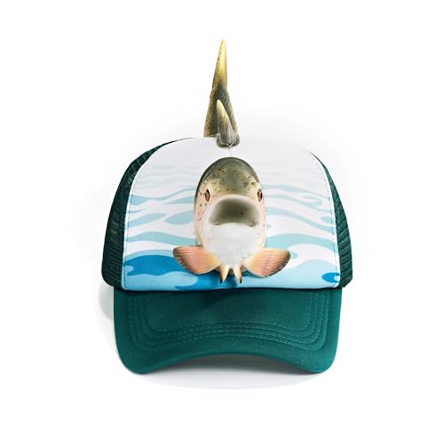 Image of Rainbow Trout Fishing Hat, Funny 3D Fish Trucker Cap, Novelty Mesh Snapback