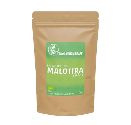 Tausendkraut PREMIUM BIO Bergtee - 100g - Geschnitten - Beste Qualität - Sideritis syriaca, Malotira Eisenkraut - BIO-Zertifiziert - Deutsches Unternehmen - Aus Kreta
