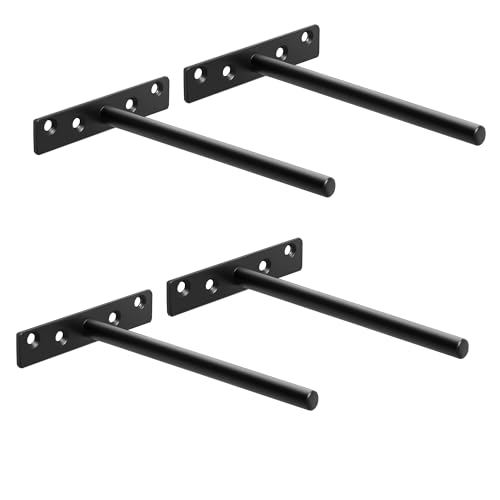 Sayayo Floating Shelf Bracket Invisible Hidden Heavy Duty Shelf Support for Concealed Wood Shelves Wall Mounted Metal Matte Black Finish 4 pcs EJY8006B-4P(150MM /6-Inch)