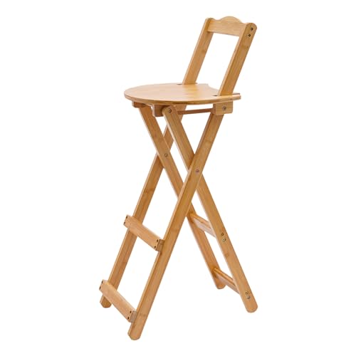 BAIODNB Bamboo Wood Folding Bar Stool, Vanity Chair Portable Chair with Back, Kitchen Counter-Height Bar Stool Chair Dining Chair for Dorm Room, Living Room, Bedroom and Outdoor Dining Fishing