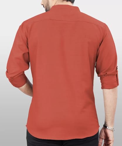 Image of DEEMOON Men's Regular Fit Solid Sprad Collar Casual Shirt with a Trendy Mandarin Collar Crafted from a Premium Cotton Blend