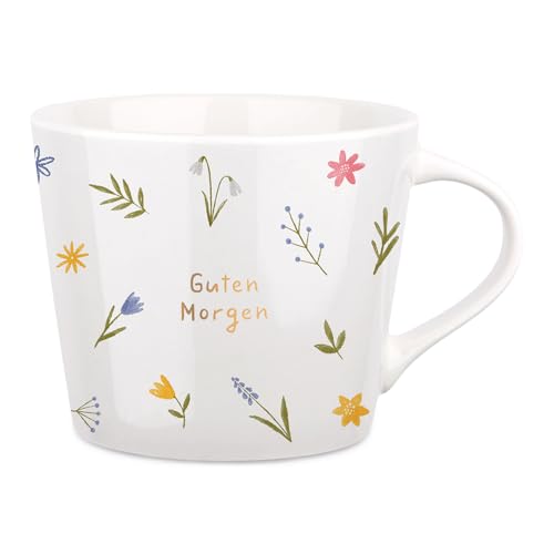 Grafik-Werkstatt Kaffee-Tasse mit 100% Echtgold | Porzellan Tasse | 420 ml | Guten Morgen Weiß-schwarz