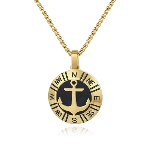 Collier homme boussole pendentif acier pour aventurier
