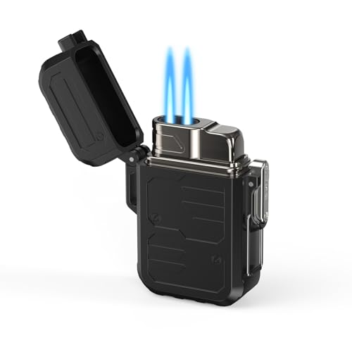 TOPAKY Torch Lighter, Waterproof Windproof Dual Flame Butane Lighter, Refillable Mini Gas Torch Lighter for Candle Fireworks Camping Hiking Tactical Gear (Not Prefilled)