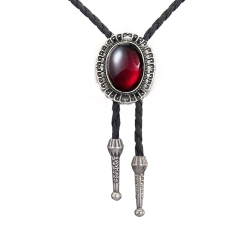Image of AZORA Western Cowboy Bolo Tie Men Leather Necktie Leather Cord Turquoise Stone Bolo Ties for Men Women