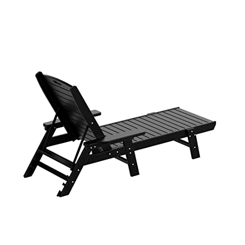 Westintrends Malibu Outdoor Lounge Chairs Set Of 2, All Weather Poly Lumber Black Chaise Lounge Pool Chairs With 5 Positions Backrest #TOP4