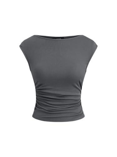 Image of CIDER Boat Neck Tops for Women Sleeveless Ruched Crop Tank Tops | Slim Fit, Trendy Summer Outfits, Casual Tee Shirt