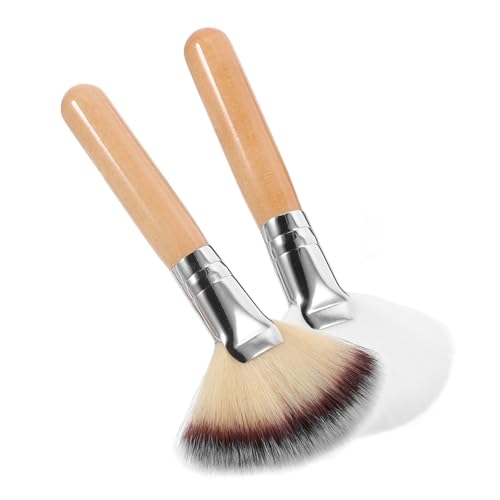 EPIGEIST 2Pcs Long Handle Fan Face Makeup Brush Soft Hair for Foundation Blush Powder Application Makeup Tool for Women for Highlighting and Blending