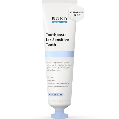 Boka Sensitive Toothpaste - Sensitive Teeth Relief Fluoride Free Nano Hydroxyapatite Potassium Nitrate for Tooth Sensitivity and Protection for Adults - Mint Coconut Cream 4 Fl Oz 1 Pk