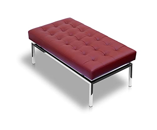 Banco de piel y acero inoxidable pulido, color burdeos Cover