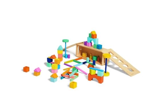 The Block Set By Lovevery – Solid Wood Building Blocks And Shapes + Wooden Storage Box, 70 Pieces, 18 Colors, 20+ Activities #TOP1