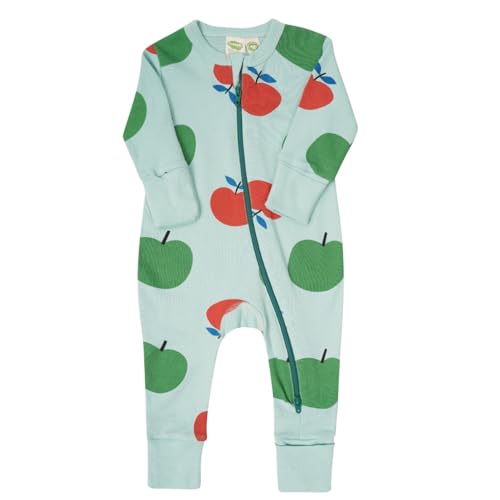 PARADE Organic Signature Print '2-Way' Zip Romper - Long Sleeve Green Apples 3-6M with mitts