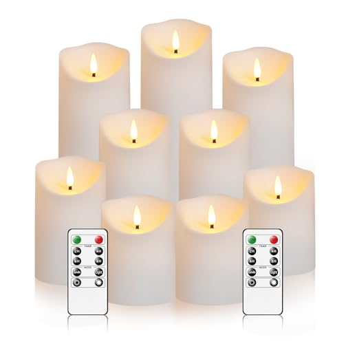 Nimiko Flameless Candles with Remote, Battery Operated Flickering Flameless Candles, LED Candles with Timer 2/4/6/8H, with Realistic LED Candles Set of 9 (D3 x H 3