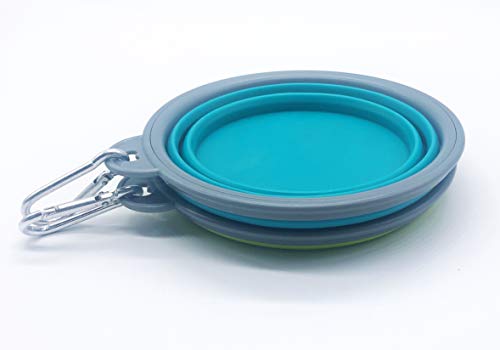 Mebber 2-teiliger tragbarer zusammenklappbarer Hundenapf, EIN zusammenklappbarer Reisenapf für kleine Haustiere und Katzen (klein, gelbgrün, seeblau)