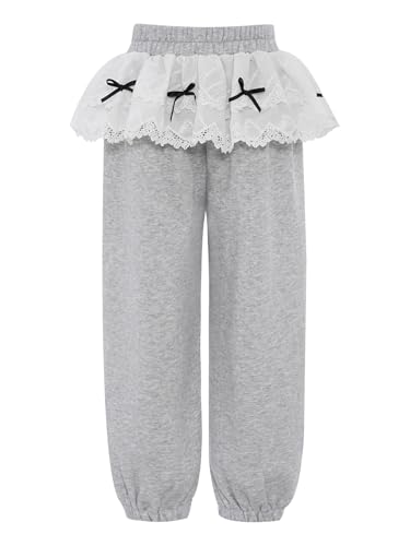 Linjinx Kids Girls Y2K Bowknot Lace Baggy Sweatpants Lightweight Casual Peplum Pants Athletic Trousers with Pockets3